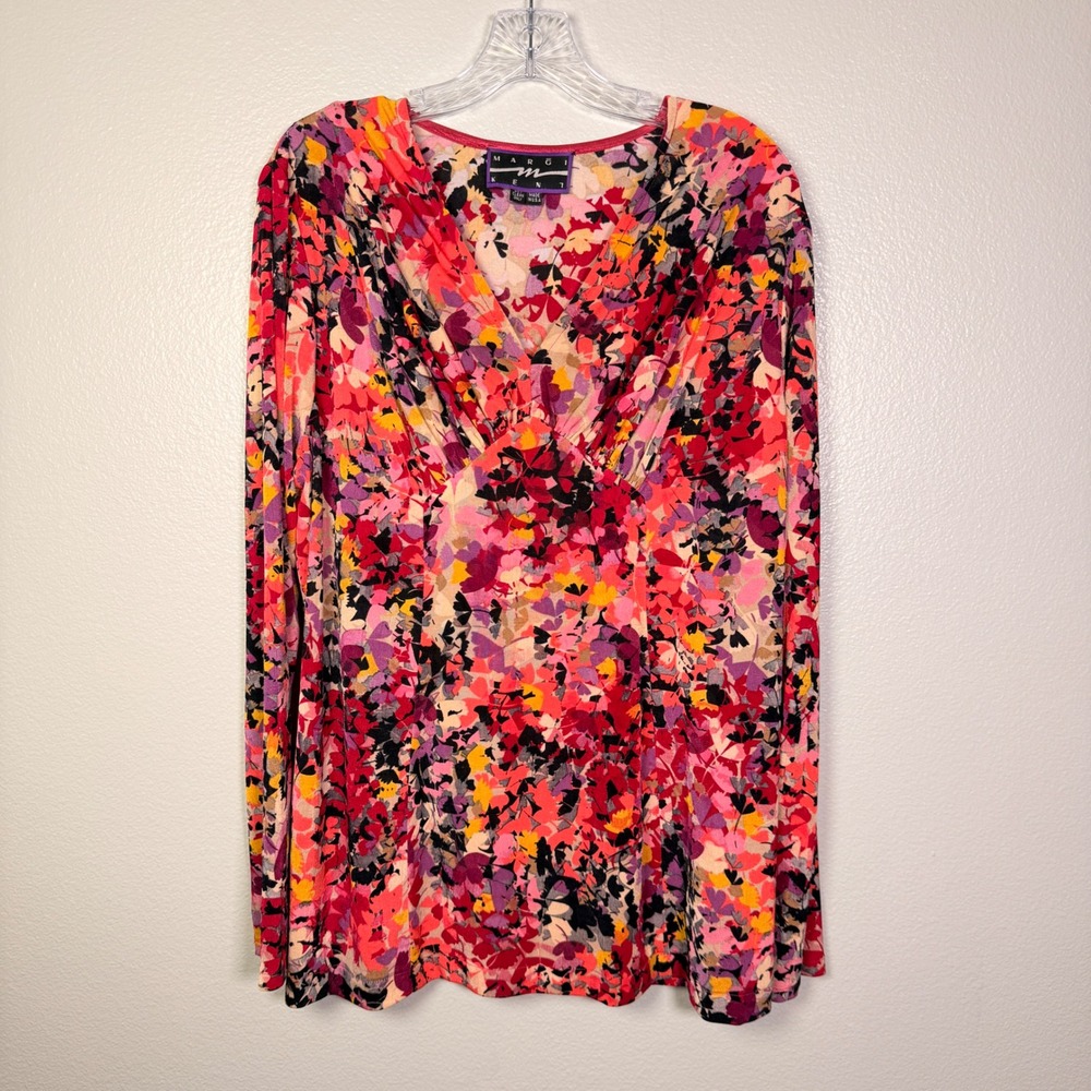 Vintage Margi Kent Floral Draped V Neck Tunic Top Stevie Nicks Made USA